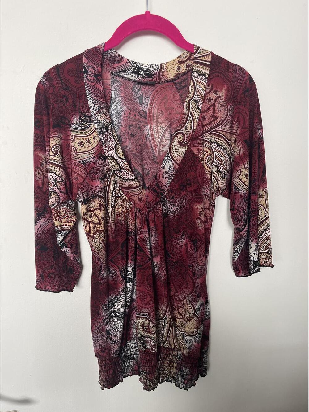 Y2K Whimsigoth Paisley Tunic Top Vintage 2000s Agenda Smocked Boho Blouse medium